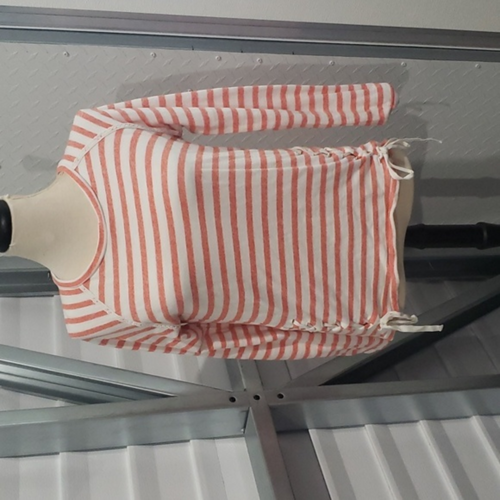 Red Camel Striped Top with Lace Up Sides Size Medium